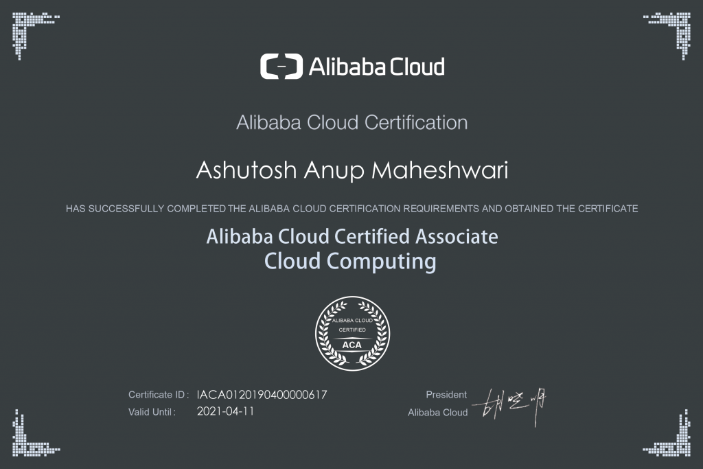 Alibaba Cloud Associate Ashutosh Maheshwari